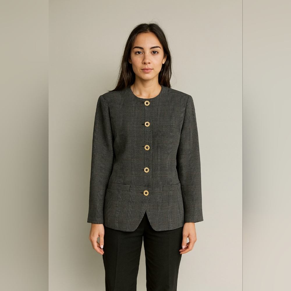 Vintage Collections Plaid Blazer with Gold Buttons Size 14